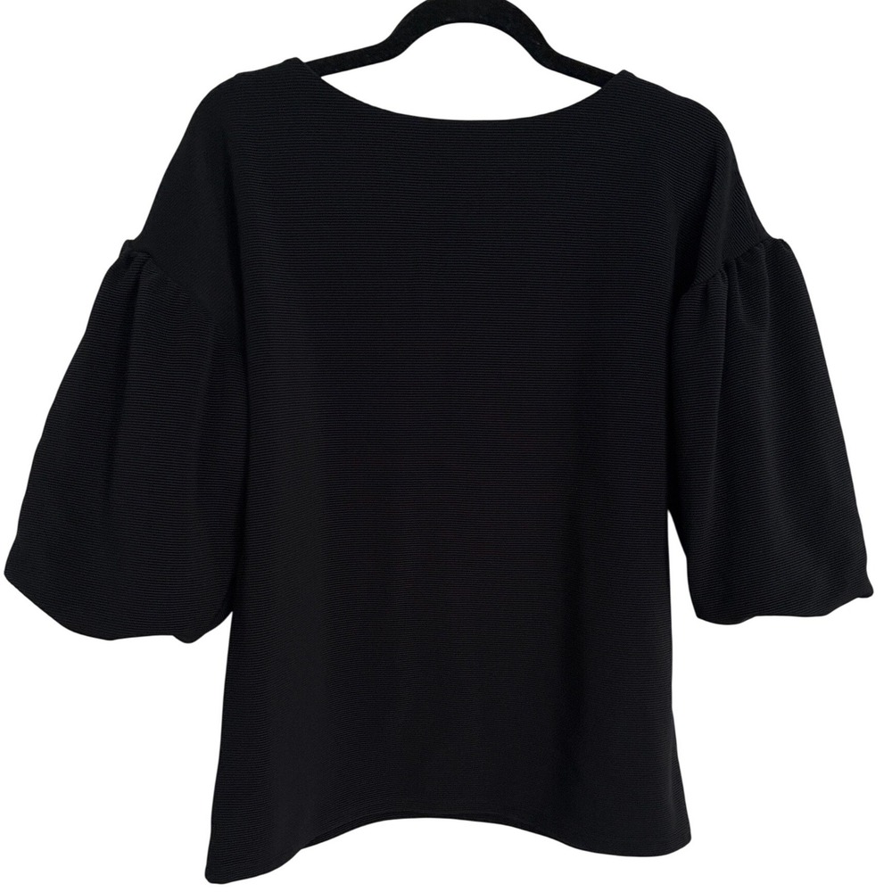 Anthropologie Dolan Women L Black Puff Sleeve Ribbed Textured Shirt - Picture 2 of 10